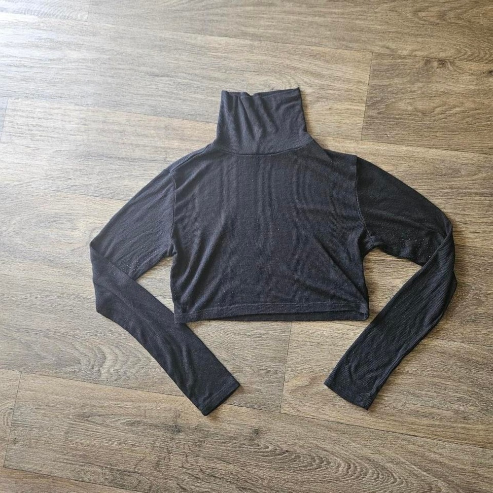 Black long sleeve turtleneck cropped top A closet essential